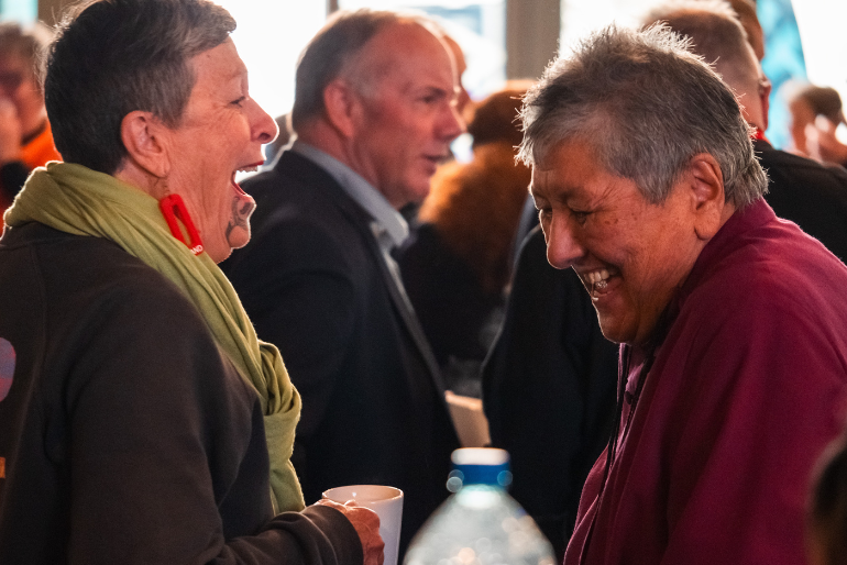 Deb Cole and Bishop Waitohiariki enjoy the wānanga on theological education. Deb Cole and Bishop Waitohiariki enjoy the wānanga on theological education.