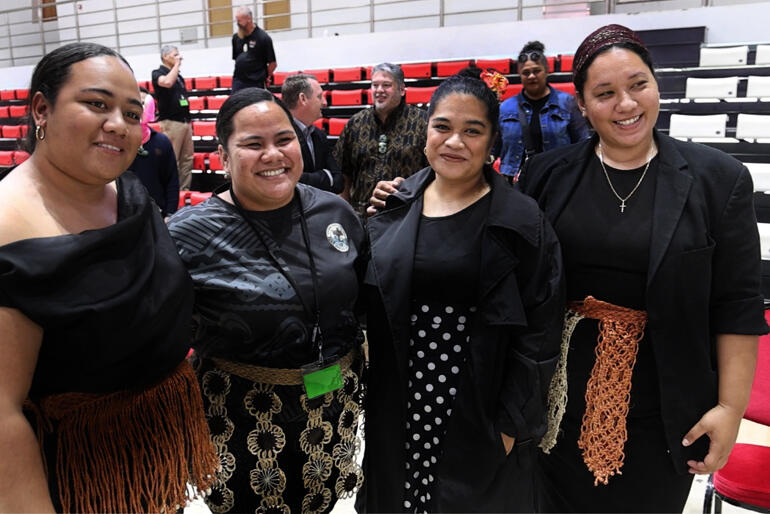 Elisiva Sunia (2nd left) & friends call out gender-based violence at a Thursday in Black during Anglican General Synod in Nuku'alofa, 2026.
