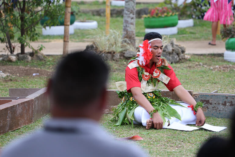 St Andrew's Head Boy Mesake Vaiangina speaks on behalf of the visiting Synod.