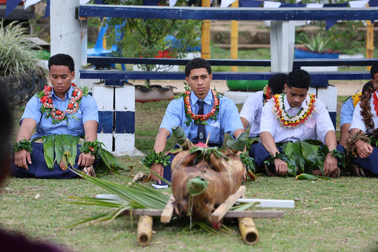 St Andrew's senior students play their role in the traditional welcome.