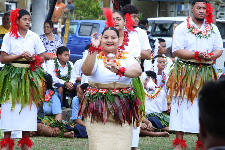 Talasia Fanua dances during the official welcome to Te Hīnota at St Andrew's High School in Nuku'alofa.