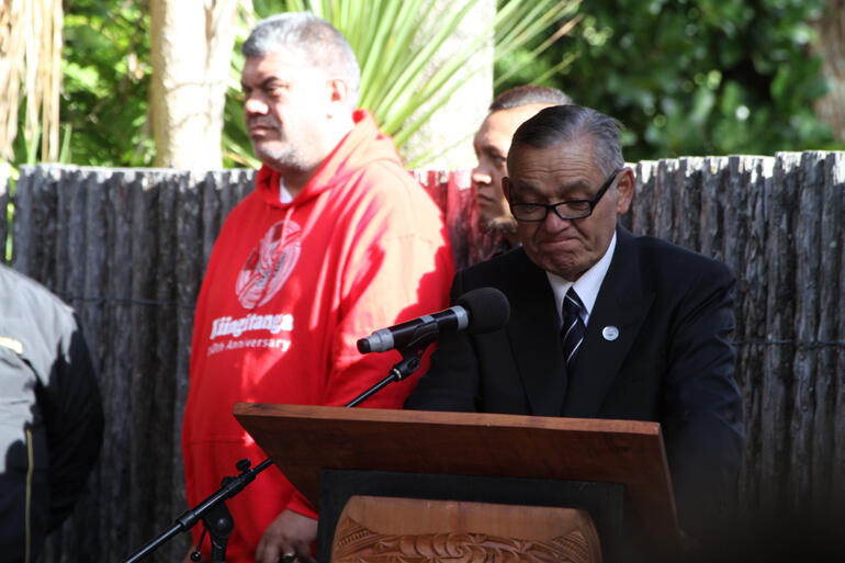 Kingi Tuheitia pauses, while giving thanks for those who have contributed to the Kingitanga celebrations.