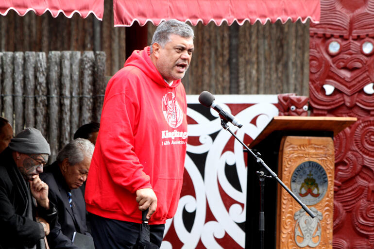 Rahui Papa, who is the king's spokesman, during the mihimihi after the church service.