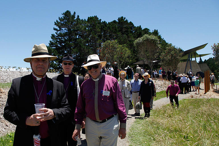 Archbishops David Moxon, Philip Freier of Australia, and Bishop Richard Randerson on the path down from Rore Kahu. Archbishops David Moxon, Philip Freier of Australia, and Bishop Richard Randerson on the path down from Rore Kahu.