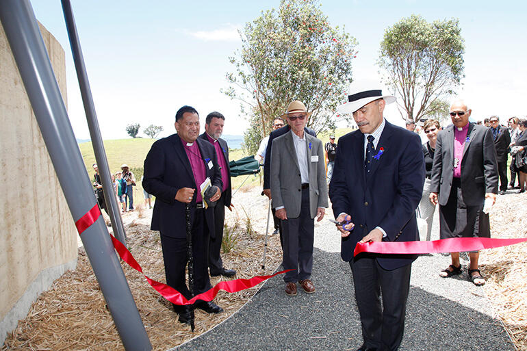 The Governor General, Sir Jerry Mateparae, cuts the ribbon to declare Rangihoua Heritage Park open. All pix by Luci Harrison. The Governor General, Sir Jerry Mateparae, cuts the ribbon to declare Rangihoua Heritage Park open. All pix by Luci Harrison.