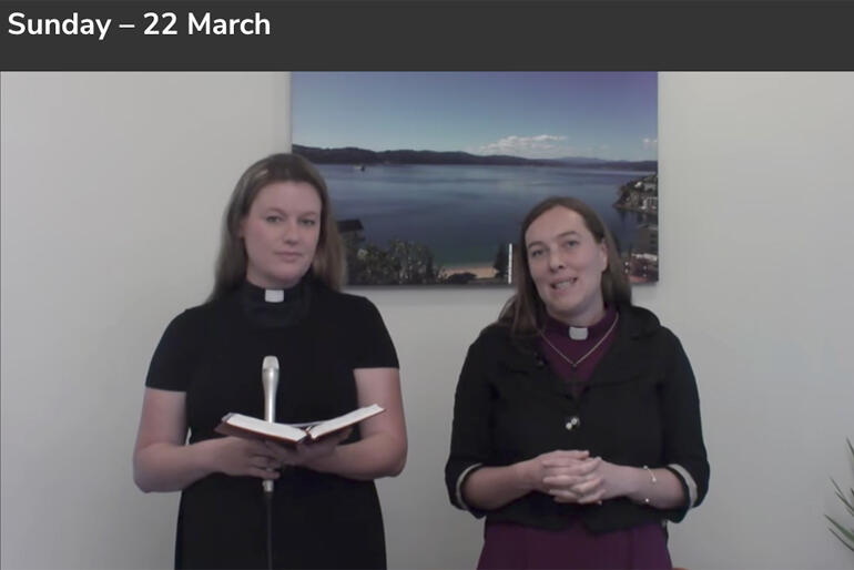 Kinder Librarian Judith Bright wants Anglicans to record lockdown ministries. Photo: Rev Billy Rowe & Bishop Eleanor Sanderson lead online worship.