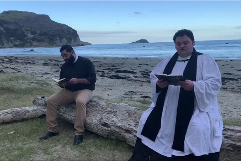 Screenshots archive Covid-era worship: Rev Canon Christopher Douglas-Huriwai and Br Zhane Whelan lead TPOA Karakia Kai Hapa on May 31, 2020.