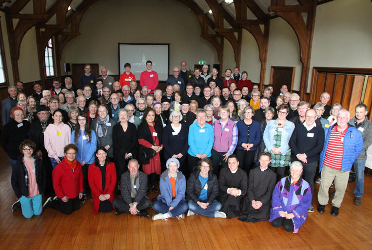 Members of the 2021 Anglo-Catholic Hui gather for a photo op on the final morning of the event. Members of the 2021 Anglo-Catholic Hui gather for a photo op on the final morning of the event.