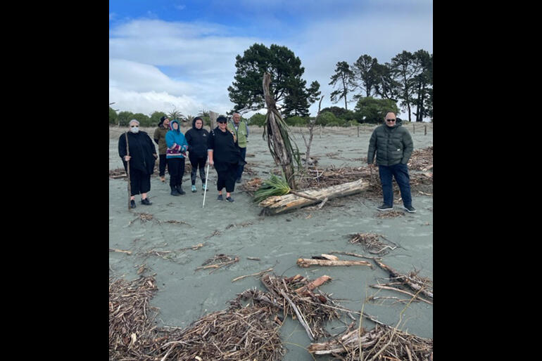 Manawhenua Iwi, including Anglican kaumatua Jane Du Feu, install a rāhui to restrict access to waterways on Tahunanui Beach, 20 August