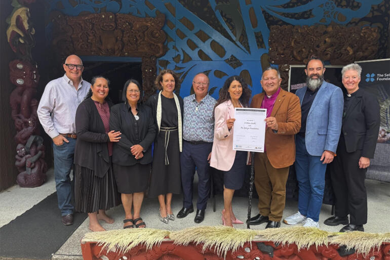 Te Kōhao Health and The Selwyn Foundation leadership teams gather after signing the Memorandum of Understanding at Kirikiriroa Marae.