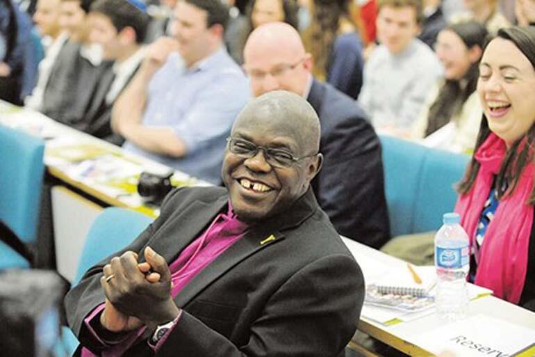 Dr Sentamu with Christian and Jewish students in Durham last week. Photo: Church Times