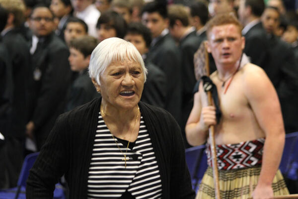 The Rev Audrey Wilkinson offers the karanga from tangata whenua. 