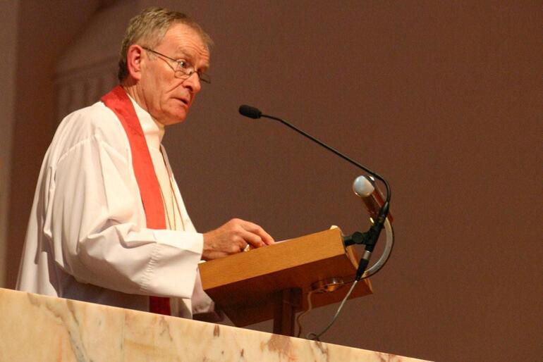 Bishop Tom Brown preaching in his cathedral.