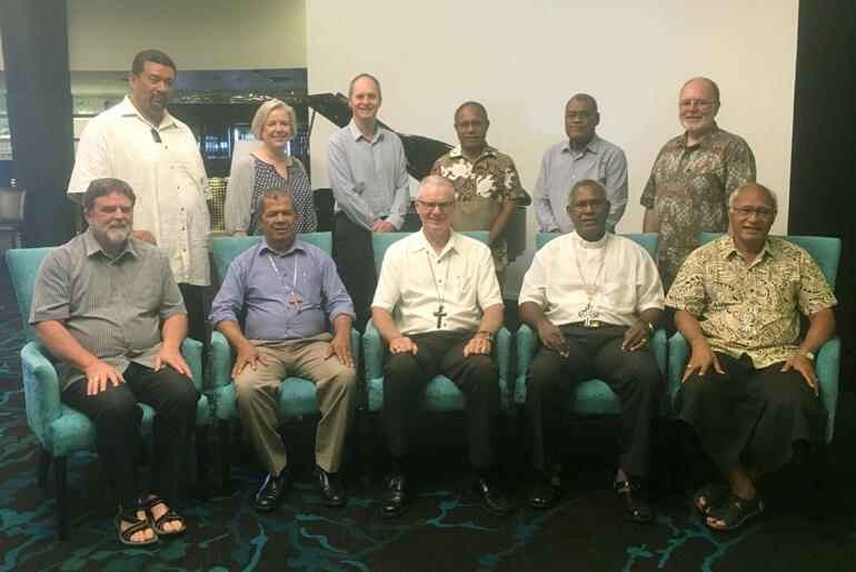 The five Oceania primates, backed by provincial staff and church representatives. The five Oceania primates, backed by provincial staff and church representatives.