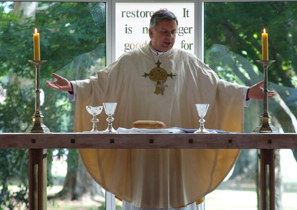 Archbishop David celebrating the Eucharist at St Paul's Collegiate in Waikato.