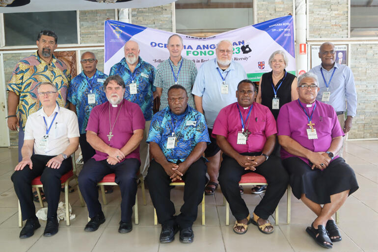 Oceania Primates and General Secretaries line up at the 2023 Oceania Anglican Leaders' Fono 19-21 May '23. Oceania Primates and General Secretaries line up at the 2023 Oceania Anglican Leaders' Fono 19-21 May '23.