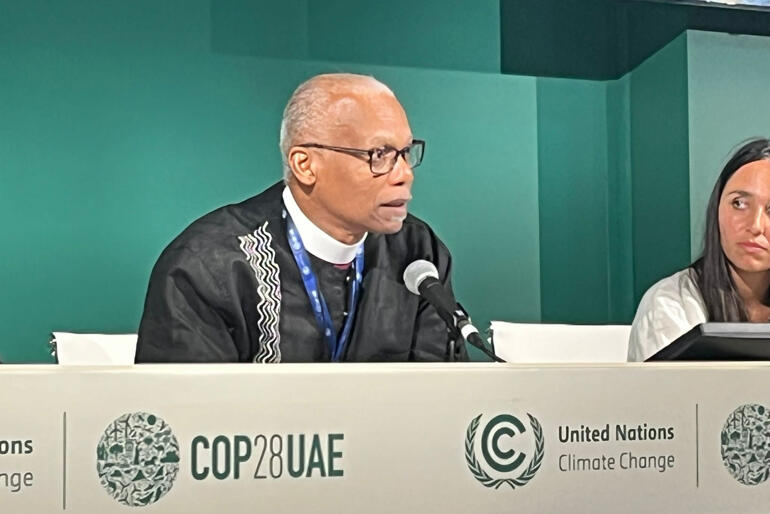 Archbishop of Central America Most Rev Julio Murray speaks at COP28 as Anglican Communion delegation leader. Archbishop of Central America Most Rev Julio Murray speaks at COP28 as Anglican Communion delegation leader.