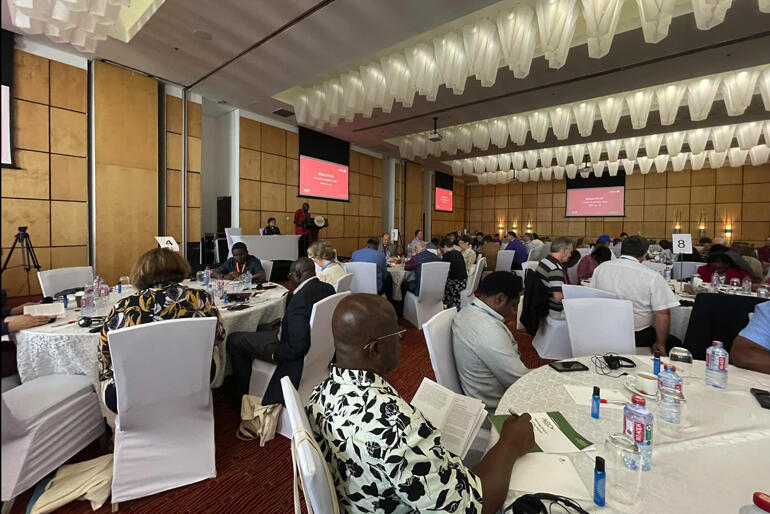 Members of the Anglican Consultative Council meeting in Ghana pray for people affected by Cyclone Gabrielle.