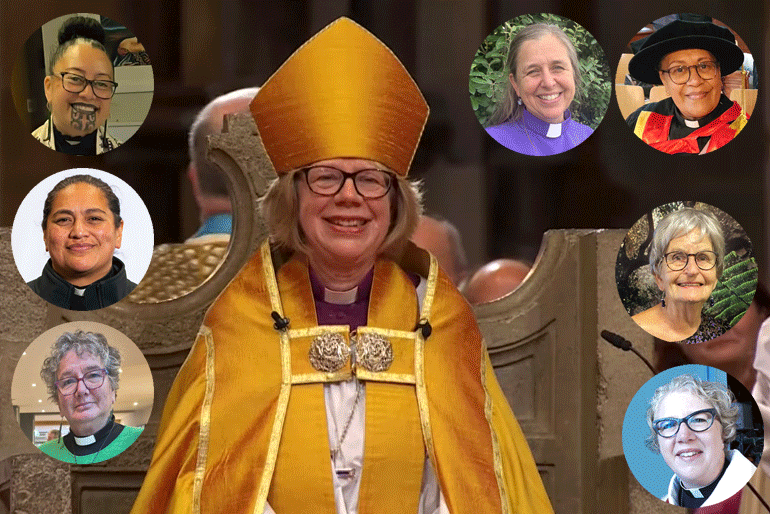 Pacific women welcome +Sarah Cantuar: Clockwise: SusanW., Anne v.G., Eseta M-T., Patricia A., Clare B., Wendy S., Ruihana Paenga.