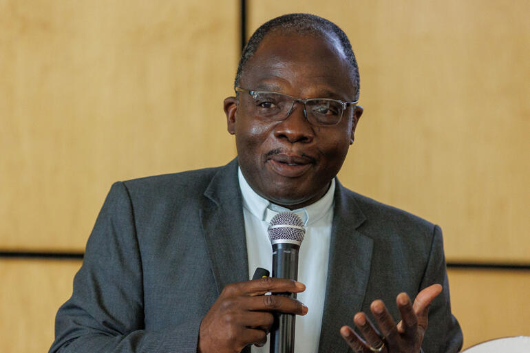 New ACSC Co-chair Rev Prof Kwamena Sagoe addresses the Anglican Consultative Council in Ghana 2023.