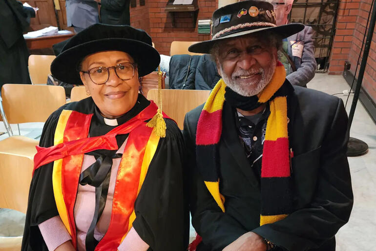 Rev Dr Eseta Mateiviti Tulavu meets with Rev Ray Minniecon after his CUAC presentation on Scarred Tree Indigenous Ministries. Rev Dr Eseta Mateiviti Tulavu meets with Rev Ray Minniecon after his CUAC presentation on Scarred Tree Indigenous Ministries.