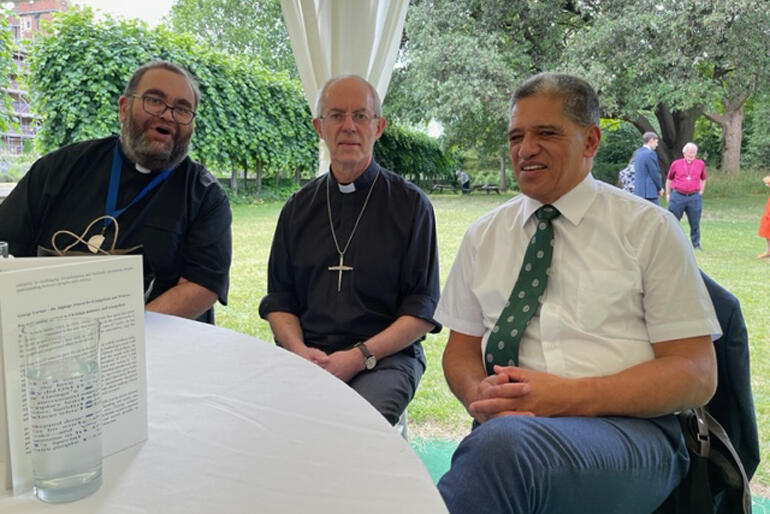Ven Dr Hirini Kaa, Abp Justin Welby and Pīhopatanga Vicar-General Ven Maui Tangohau talk after the Awards ceremony. Ven Dr Hirini Kaa, Abp Justin Welby and Pīhopatanga Vicar-General Ven Maui Tangohau talk after the Awards ceremony.