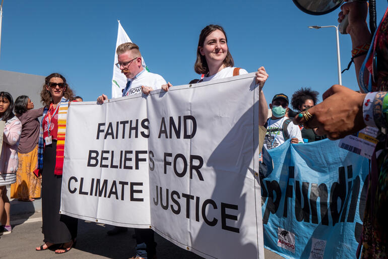 Faiths and beliefs groups' representatives join the climate justice march in Cairo during COP27. Photo: Green Anglicans