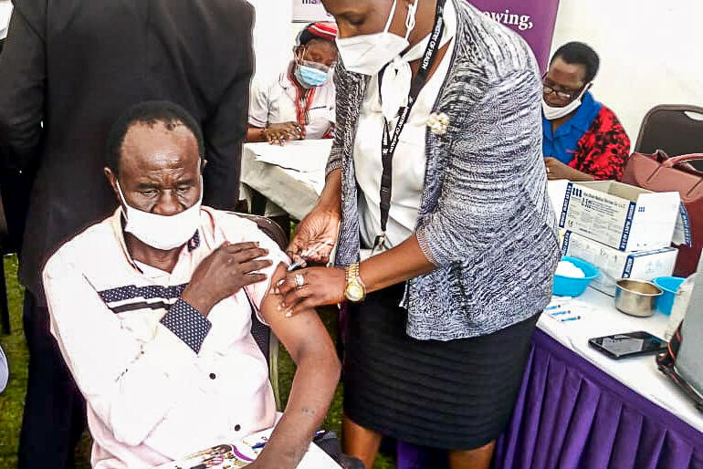 Rev Canon Grace Kaiso, former Christian Council of Uganda Gen Sec. & Anglican Alliance adviser receives his Covid-19 vaccine in Uganda. Rev Canon Grace Kaiso, former Christian Council of Uganda Gen Sec. & Anglican Alliance adviser receives his Covid-19 vaccine in Uganda.
