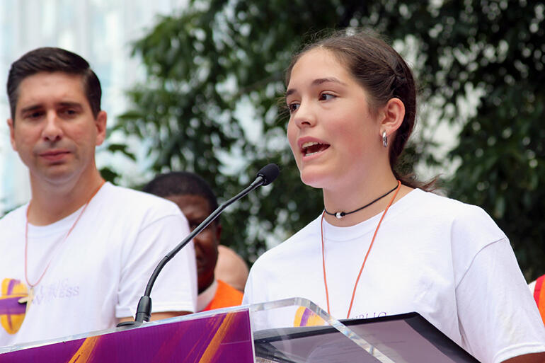 "A prophet of her age" - 14-year-old Abigail Zimmerman of Waco, Texas, speaks to the crowd during the anti-gun violence rally. "A prophet of her age" - 14-year-old Abigail Zimmerman of Waco, Texas, speaks to the crowd during the anti-gun violence rally.