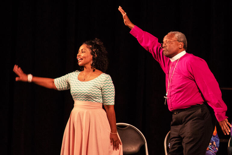 Presiding Bishop Michael Curry preaches up a storm at last Saturday's Revival meeting.