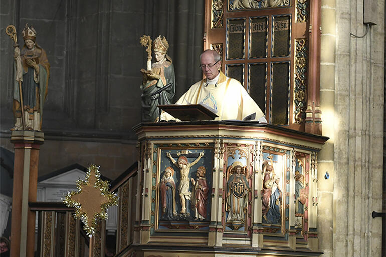 Archbishop of Canterbury Justin Welby preaches during the 2018 Christmas Day Eucharist at Canterbury Cathedral, UK.