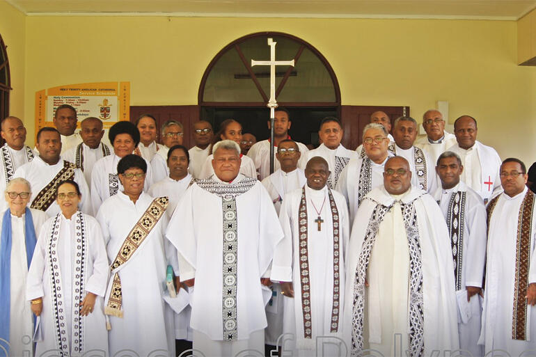 Archbishop John and Margaret Sentamu gather with Archbishop Fereimi Cama and clergy from across Suva-Ovalau. Archbishop John and Margaret Sentamu gather with Archbishop Fereimi Cama and clergy from across Suva-Ovalau.