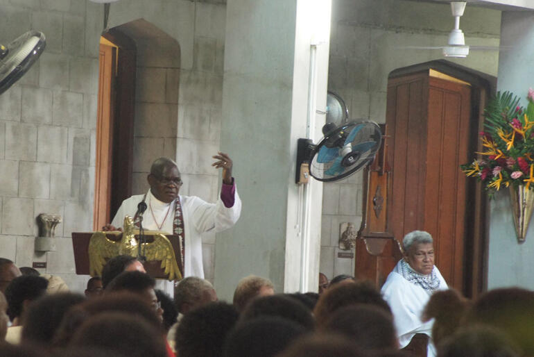 Archbishop John preaches to a packed Holy Trinity Cathedral Suva.
