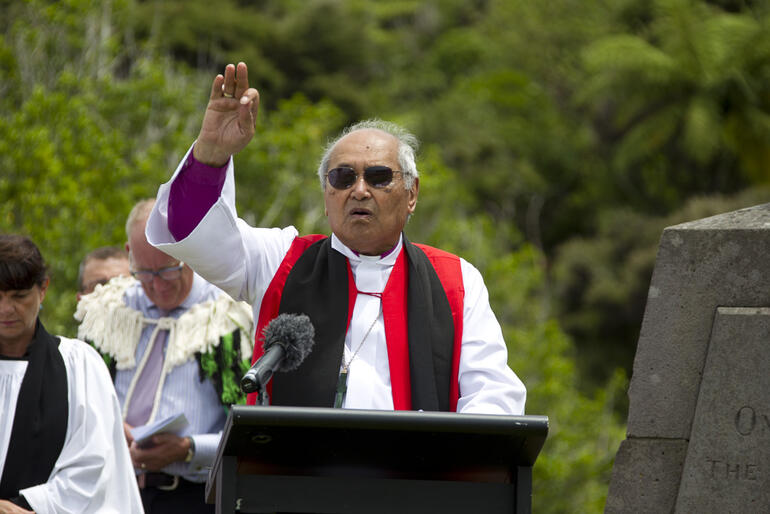 Christmas Day, 2014, Oihi - and Archbishop Brown pronounces the blessing at the service to mark the 200th anniversary of the arrival of the gospel.