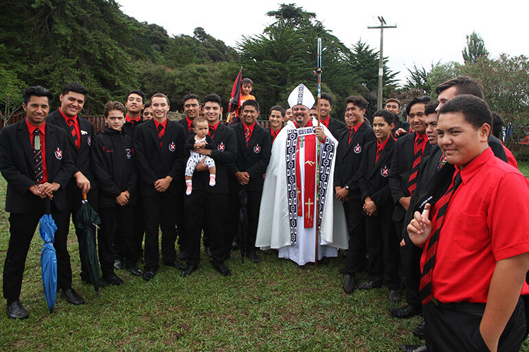 Bishop Don with the Te Aute boys. Bishop Don with the Te Aute boys.