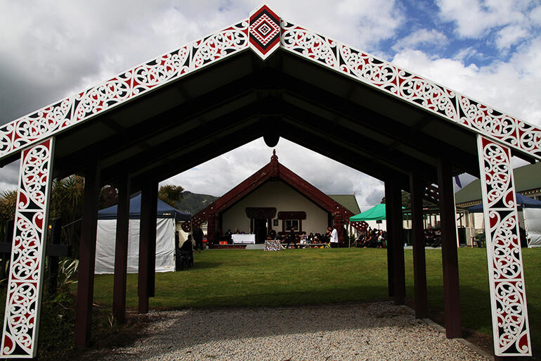 A view through the waharoa to Pakirikiri Marae,where Bishop John's funeral was held.