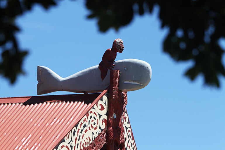 Paikea, the original whale rider, adorns the main meeting house at Whangara. Paikea, the original whale rider, adorns the main meeting house at Whangara.