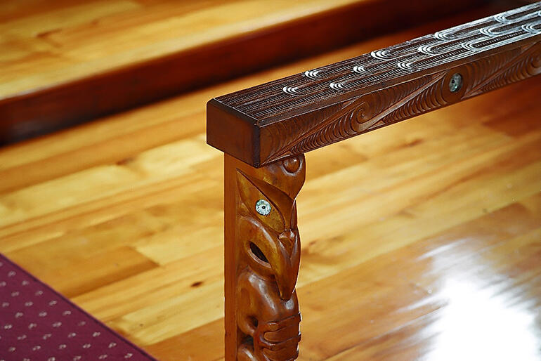 Detail of the altar rail. All these taonga have been in storage for more than a decade. Detail of the altar rail. All these taonga have been in storage for more than a decade.