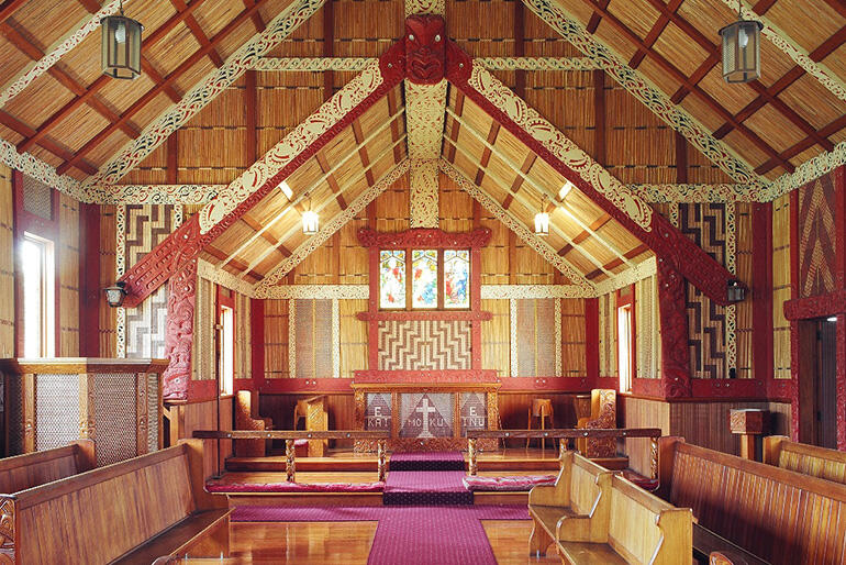 St Michael and All Angels' Chapel, Napier. “The building has little in church architecture to equal it”: Te Ao Hou, 1953. St Michael and All Angels' Chapel, Napier. “The building has little in church architecture to equal it”: Te Ao Hou, 1953.