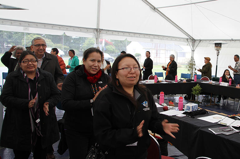 "He's got the whole wide world, in His hands..." Sheba McKay, from Canada, leading this spontaneous singalong.