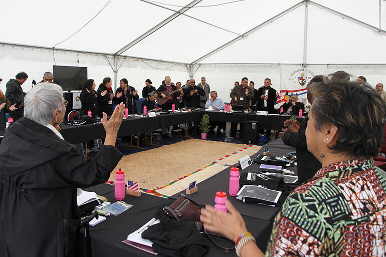 Worship in the marquee where the conference was held.