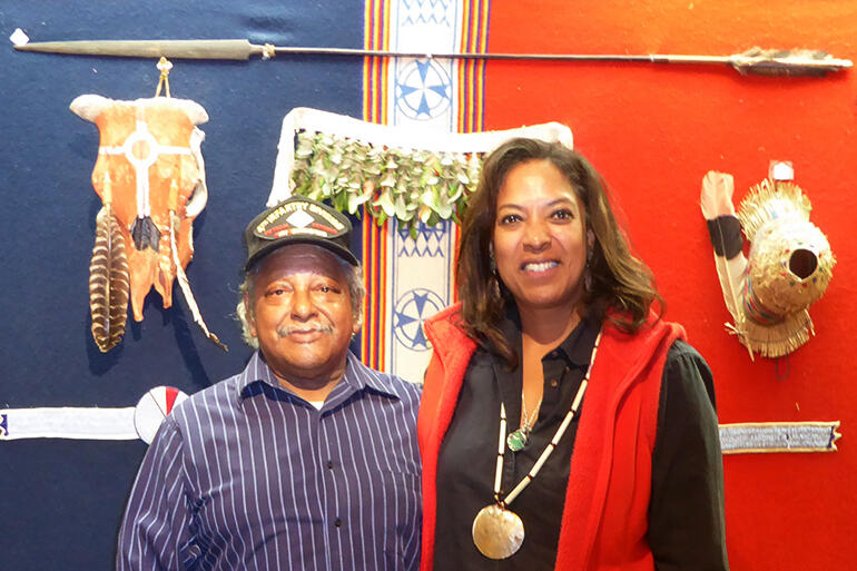 Shinnecock-Sewanaka tribal members Janine Tinsley-Roe and her uncle, LeRoy Carle, who welcomed the AIN delegations.