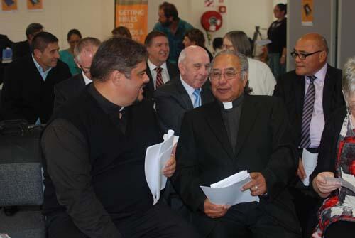 Rev Don Tamihere chats with the Ven Dr Te Waaka Melbourne who has spent the last 13 years as a volunteer on the reformatting project Rev Don Tamihere chats with the Ven Dr Te Waaka Melbourne who has spent the last 13 years as a volunteer on the reformatting project