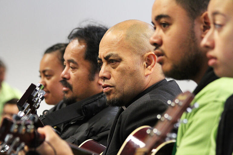 The Rev Arthur Hokianga (centre) with his brother Rapiata (on his right) lead the Sunday morning worship.