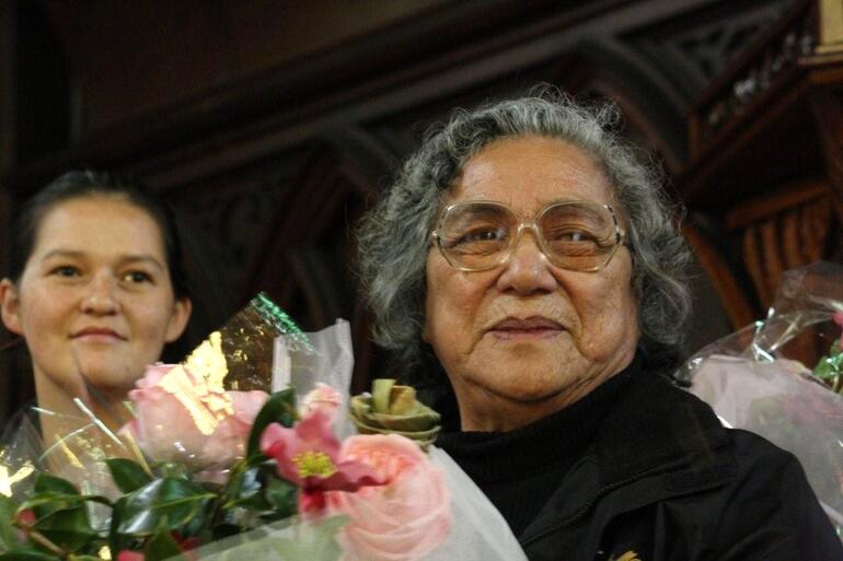 Aunty Alice Pihema led the women from Orakei Marae who did the tukutuku work at Tatai Hono. Aunty Alice Pihema led the women from Orakei Marae who did the tukutuku work at Tatai Hono.