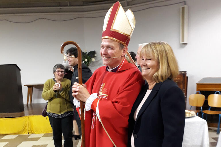 Bishop Steven and Lorraine in the crypt after the service. Photo: Natalia Yates. Bishop Steven and Lorraine in the crypt after the service. Photo: Natalia Yates.