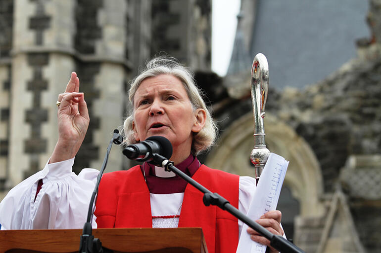 Bishop Victoria - seen here during the deconsecration of the ruined cathedral - has commended the Warren scheme to her diocese for consideration.