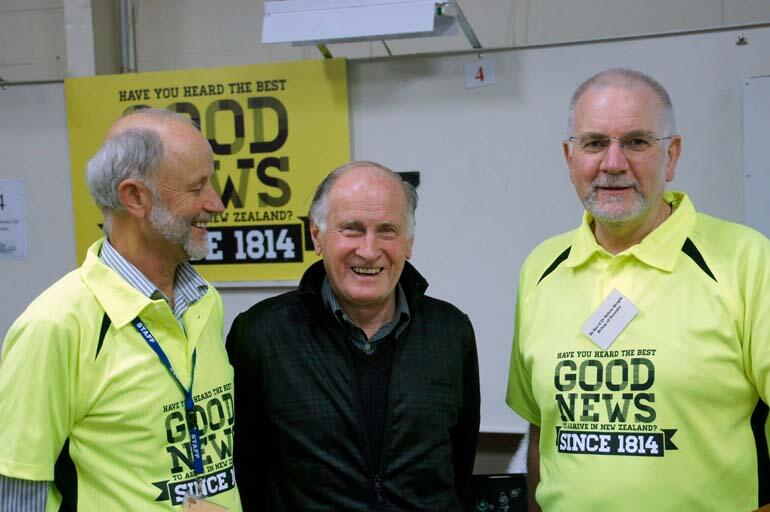 Diocesan Registrar Graeme Sykes (left) joins Bishop Kelvin Wright to laud Diocesan Trust Board chair Vin Maffey's work for the diocese. Diocesan Registrar Graeme Sykes (left) joins Bishop Kelvin Wright to laud Diocesan Trust Board chair Vin Maffey's work for the diocese.