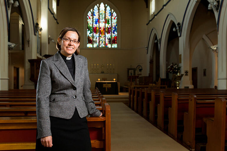 Bishop-elect Helen-Ann sizes up 'her' new cathedral. 