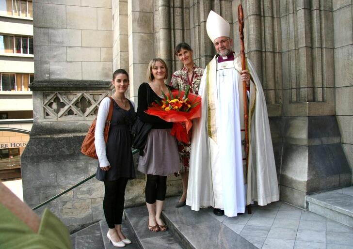 Catherine and Bridget with their mum and dad, Clemency and Kelvin Wright.